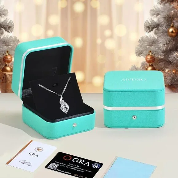 Moissanite Heart Pendant Necklaces for Women, 925 Sterling Silver Necklace with